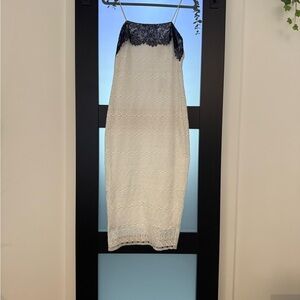 Yigal Azrouel White Lace Dress with Black Accents